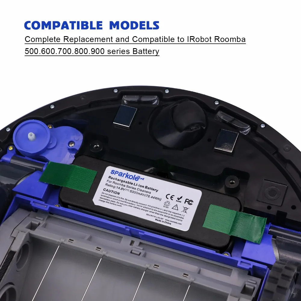 Sparkole 5300 мА/ч, 14,8 в Li-Ion Батарея для iRobot Roomba 500 600 700 800 900 серии 550 560 580 620 630 650 770 780 870 880 980