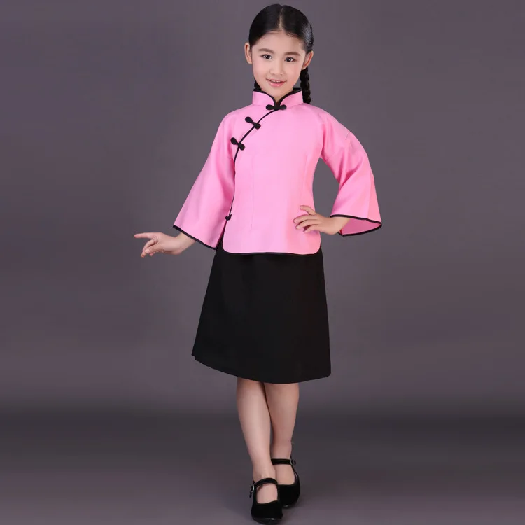 Блузка + юбка детский Традиционный китайский костюм девушка древний школьная Униформа дети Китайский Карнавальная одежда этап 89