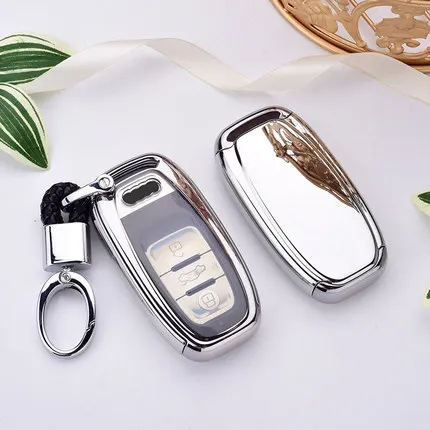 Защитный чехол для ключей из ТПУ+ поликарбоната для Audi A4 A4L A5 A6 A6L Q5 S5 S7 защитный чехол для автомобиля Стильный чехол для Smart Key - Название цвета: silver with keychain