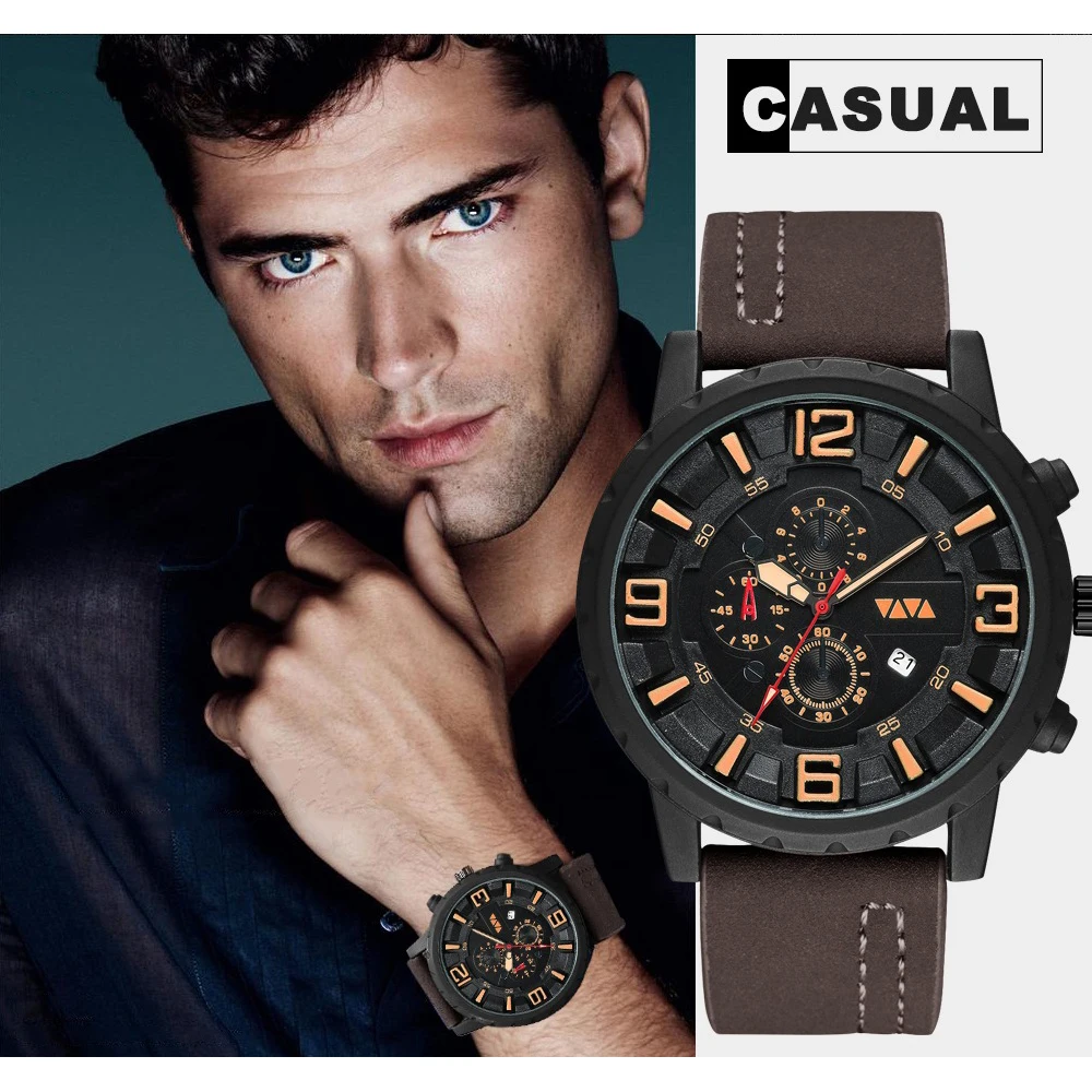 Fashion Sports Watch Men 2019 New Mens Watches Top Brand Luxury Quartz Watch Leather Waterproof Military Clock Relogio Masculino