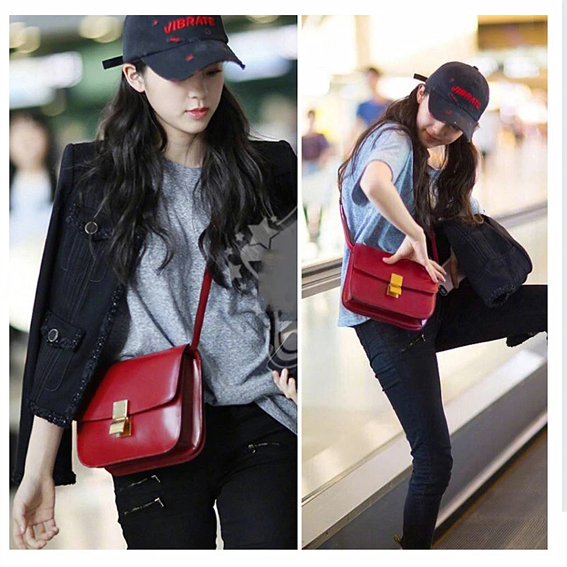 Goede Burminsa Spiegel Doos Echt Leer Vrouwen Tassen 2 Maten Kleine Dames Schoudertassen Lock Ontwerp Flap Crossbody Tassen Zomer 2019
