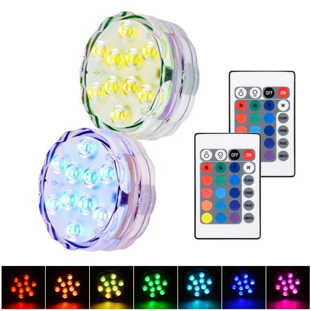 

2PCS Submersible LED Lights Waterproof RGB Colors With 2 Remote Control Wireless Vase Light Party Wedding Pool Fountain