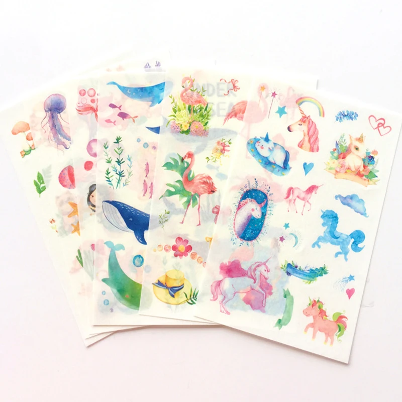 

6 pcs/lot Cartoon Unicorn Flamingo Sticker Cute Mermaid Decoration DIY Diary Scrapbooking Label Stickers gift school supplies