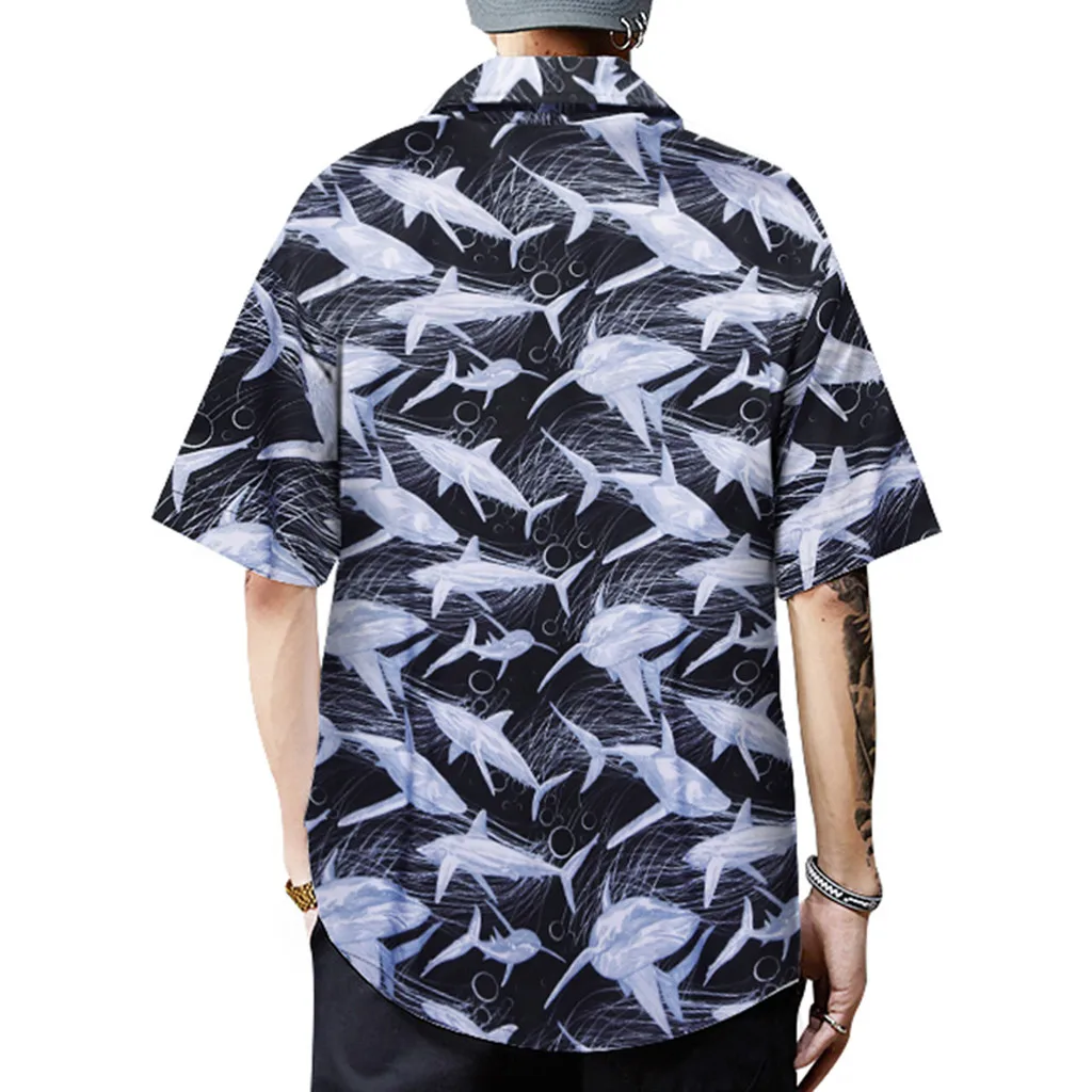 

Men's short Sleeve Print Shirt Vacation Plus Size Casual Stand Collar Button Loose Shirt Stripe Printed Shirt Blouse Top 5.23