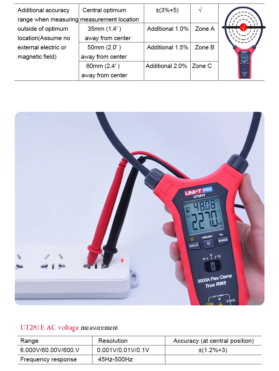 UNI-T UT281A/UT281C/UT281E True RMS Smart AC 3000A гибкий клещи мультиметр Амперметр с подсветкой dsplay