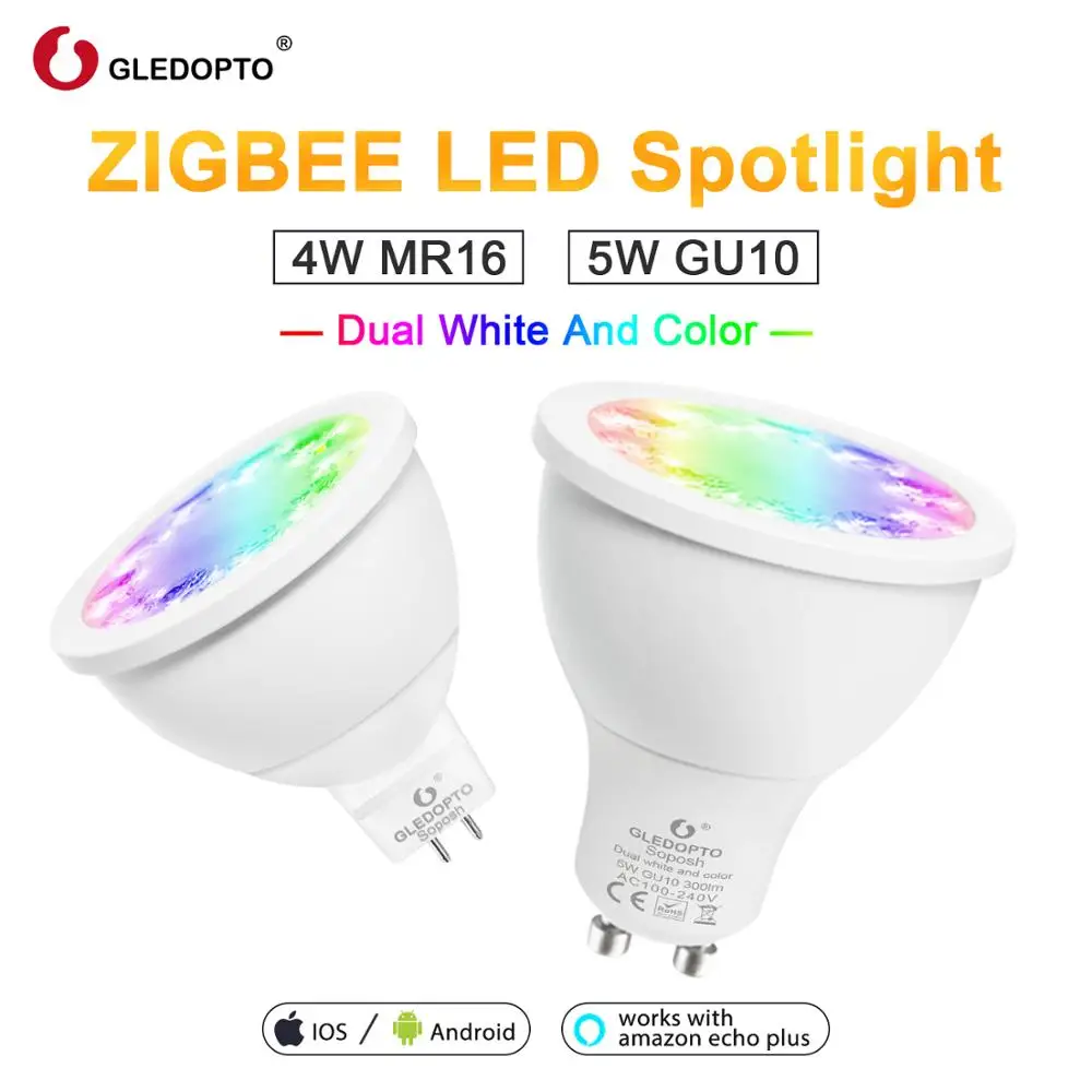 Trabalhar com Gateways de Alexa Rgb plus Branco Gledopto Rgbcct Gu10 Mr16 Zigbee Zll Dupla Cor Levou Holofotes Ac100 240v Amazon App Controle