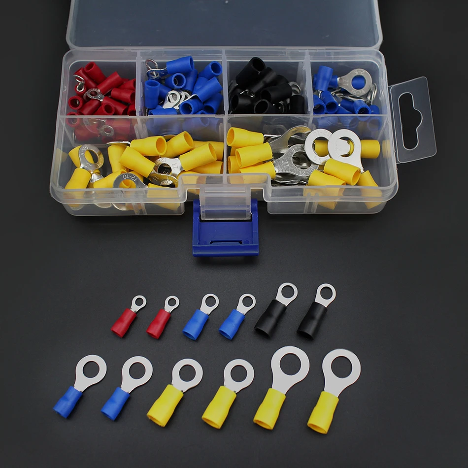 

Free shipping 110pcs ring terminal Copper Crimp Connector Insulated Cord ring End Terminal set Wire terminals connector