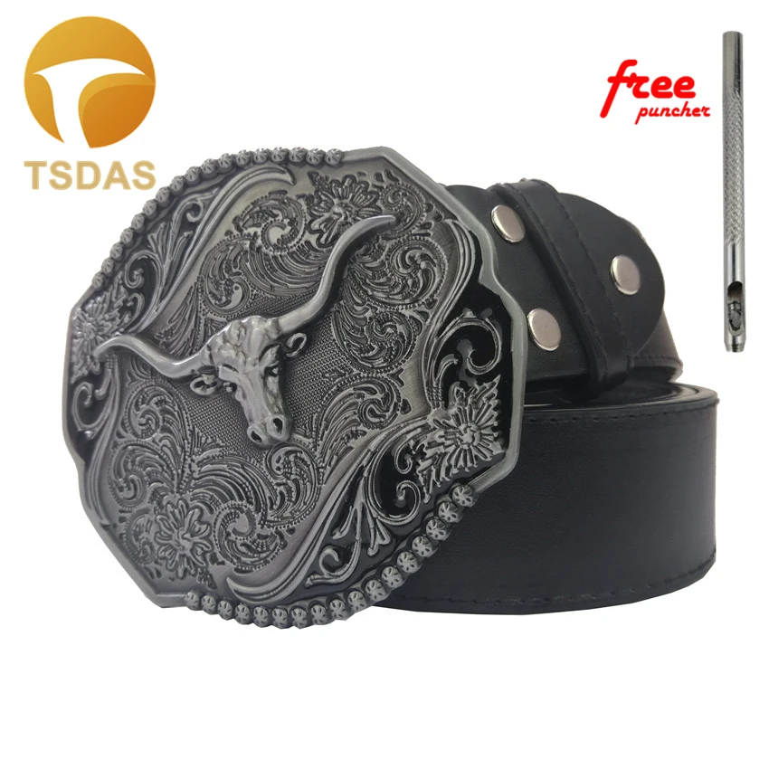 

Silver Color Bull Cowboy 3D Belt Buckle Man and Woman Fit 4cm Width Belt Animal Belt Buckle with Leather Belt