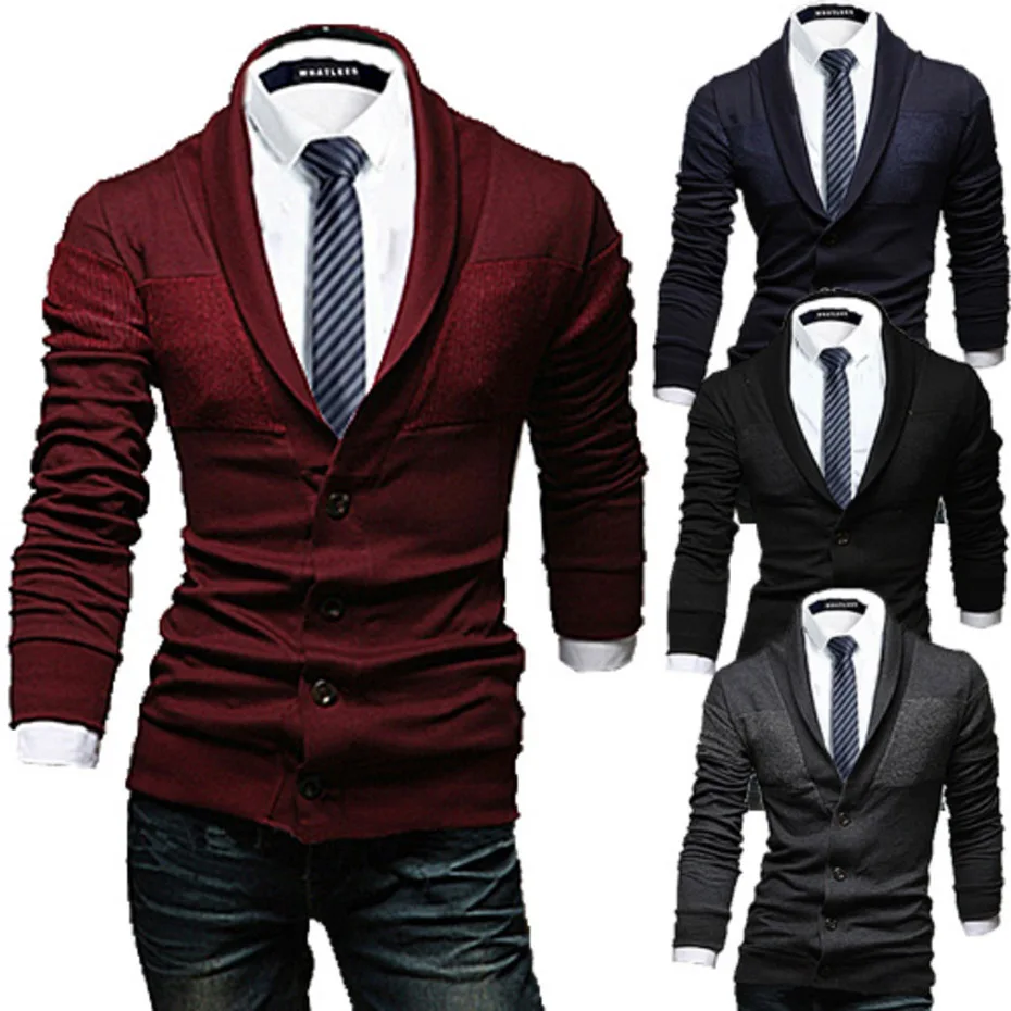 ZOGAA Men's Casual Sweater Slim Lapel Knit Cardigan