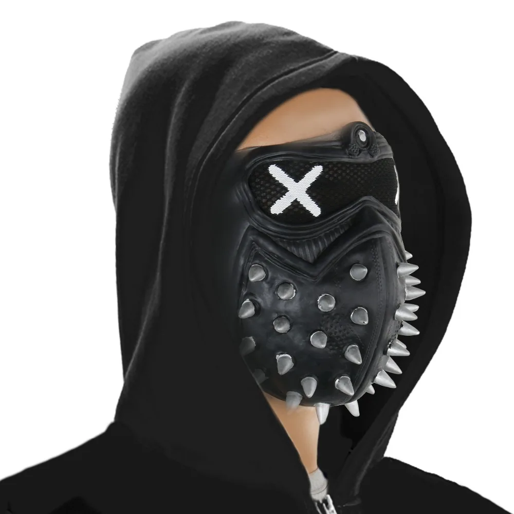

Game Watch Dogs 2 WD2 Mask Marcus Holloway Wrench Cosplay Rivet Face Mask Half Face Resin Mask Halloween Party Cosplay Props