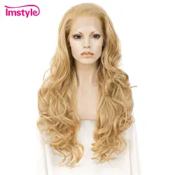 Imstyle длинные волнистые блондинка парики Синтетические волосы на кружеве парики для Для женщин жаропрочных волокна Glueless синтетические