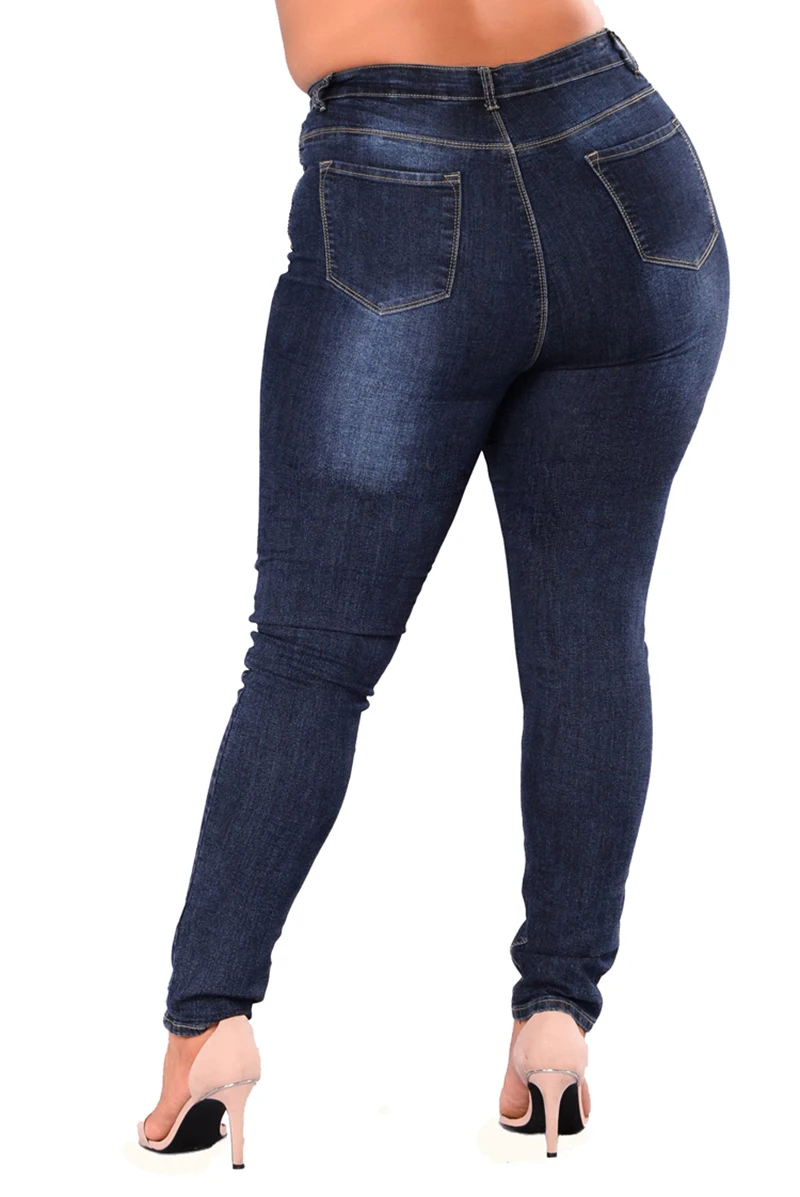 Большие размеры джинсы женские с высокой талией узкие Узкие синие джинсовые брюки женские Стрейчевые потертые джинсы женские 3XL 4XL 5XL 6XL 7XL
