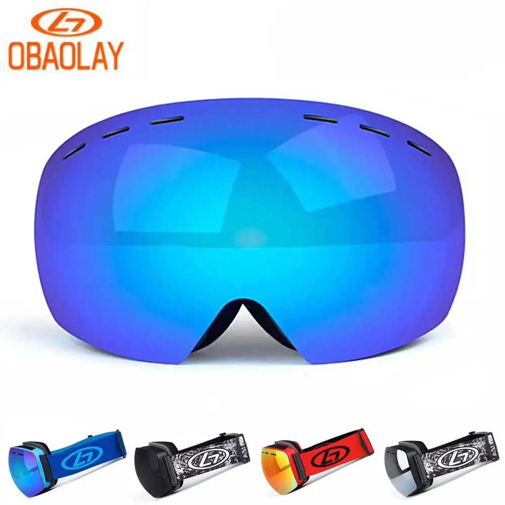 OBAOLAY Snowboard Glasses UV400 Ski Goggles Anti fog Skiing Mask Men Women Snowboarding Glasses