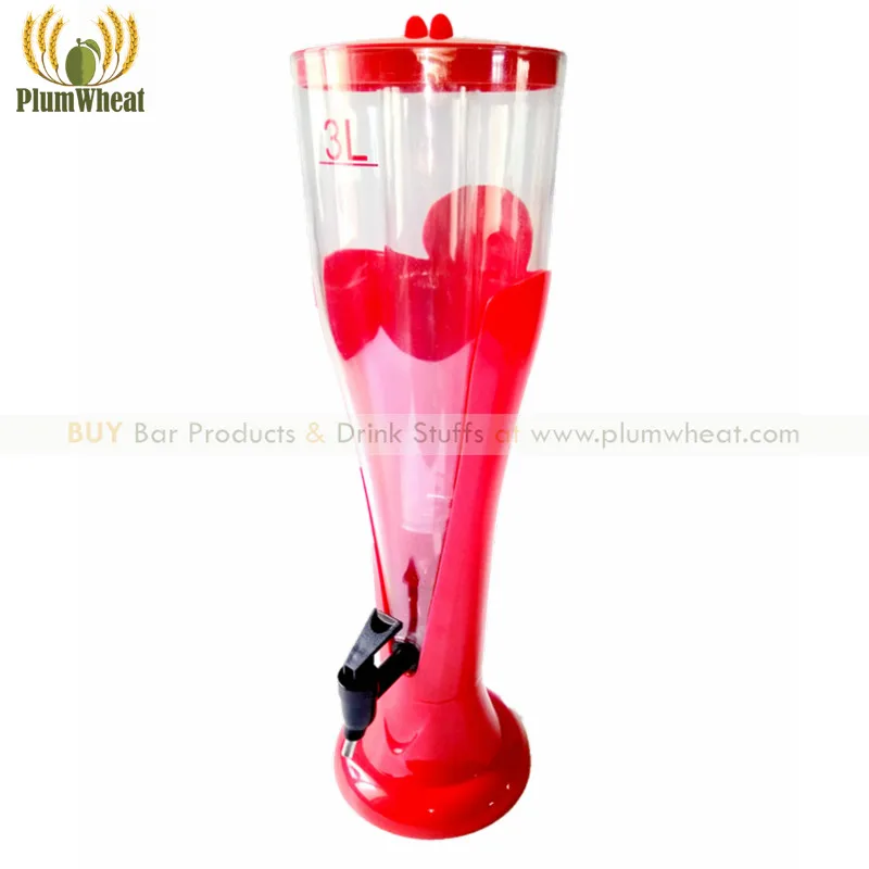 red-3-liters-clover-pattern-beer-tower-dispenser-bt13