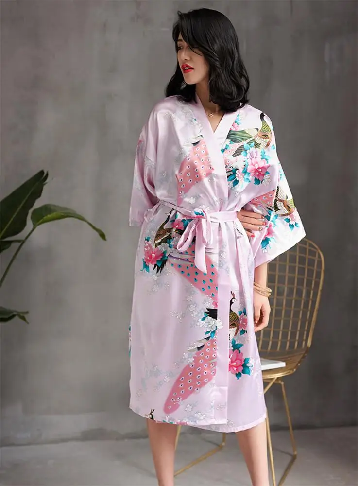 Женский халат, летнее кимоно, халат, платье, женская сексуальная одежда для сна, ночная рубашка, повседневная, для невесты, подружки невесты, свадебное платье, благородное ночное белье - Цвет: Pink A