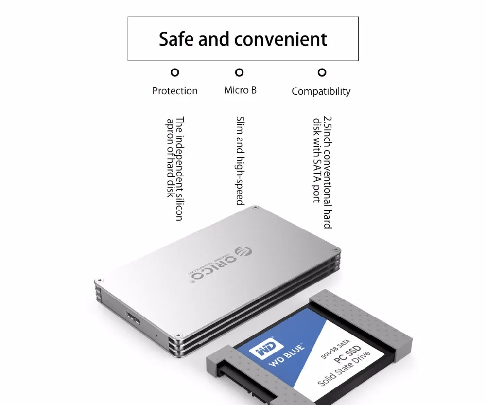 ORICO 2,5 дюйма DIY HDD корпус SATA к USB3.0 Тип-C Алюминий корпус для жесткого диска внешний Тип C HDD корпус для HDD samsung Seagate