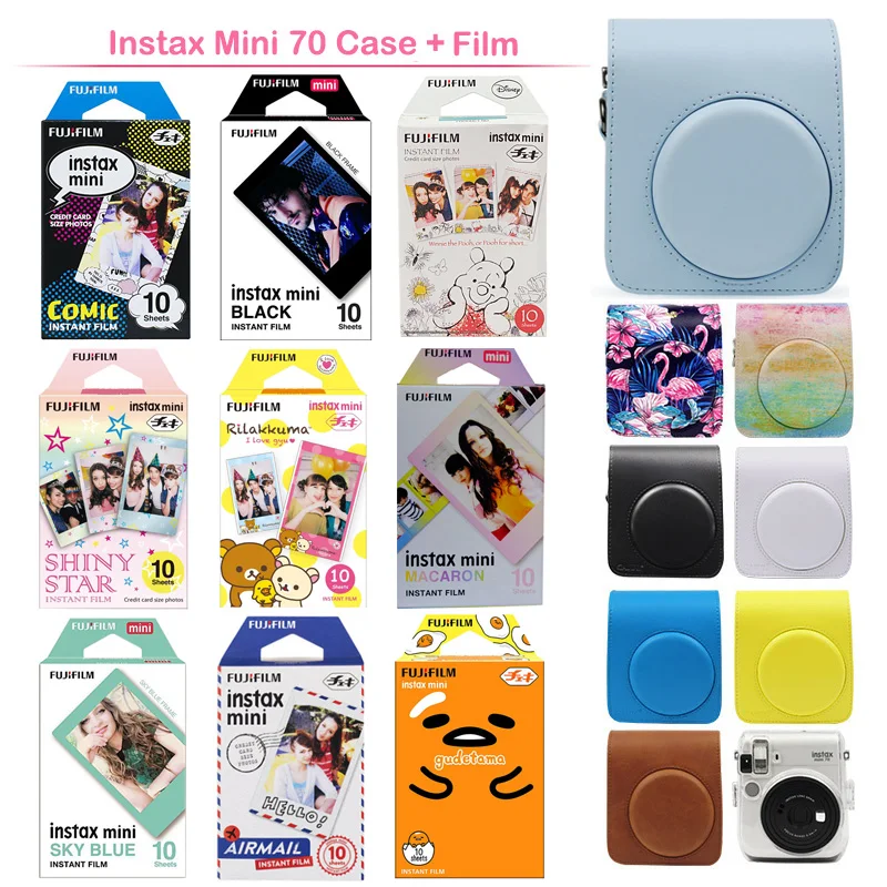 

Geniune Fujifilm Instax Mini Instant Color Film with Protective PU Leather Camera Case Bag for Fuji Instax Mini 70 Camera