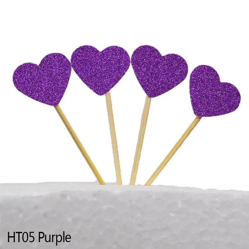 40 шт ручной работы прекрасный кекс Toppers сердечко разных цветов бумажный торт Топпер подставки для детского душа Свадебные украшения Детские вечерние сувениры - Цвет: Purple