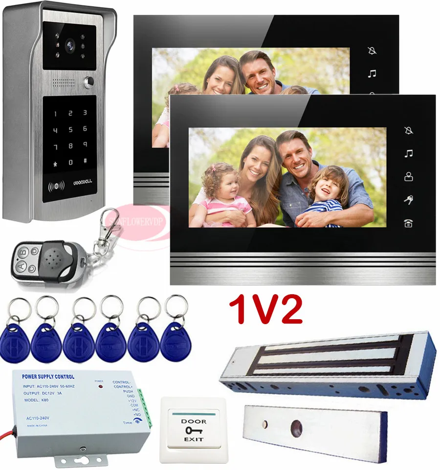 1V2 Video Intercom Kit For a Detached House Rfid/Code Unlock Video Door Phone+ Intercom Electric Magnetic Lock Ip55 Touch Key 1V2 Video Intercom Kit For a Detached House Rfid/Code Unlock Video Door Phone+ Intercom Electric Magnetic Lock Ip55 Touch Key