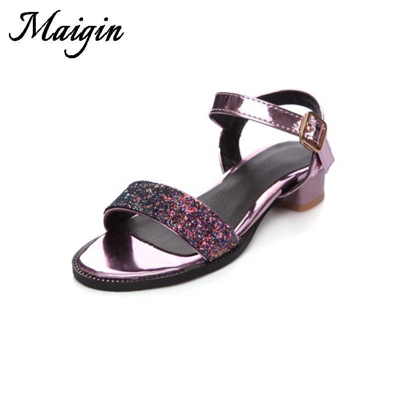 Maigin 2018 Bling Summer Sandals Women Open Toe Low Heel Ladies Sandals Leisure Buckle Strap Casual Shoes Women Footwear