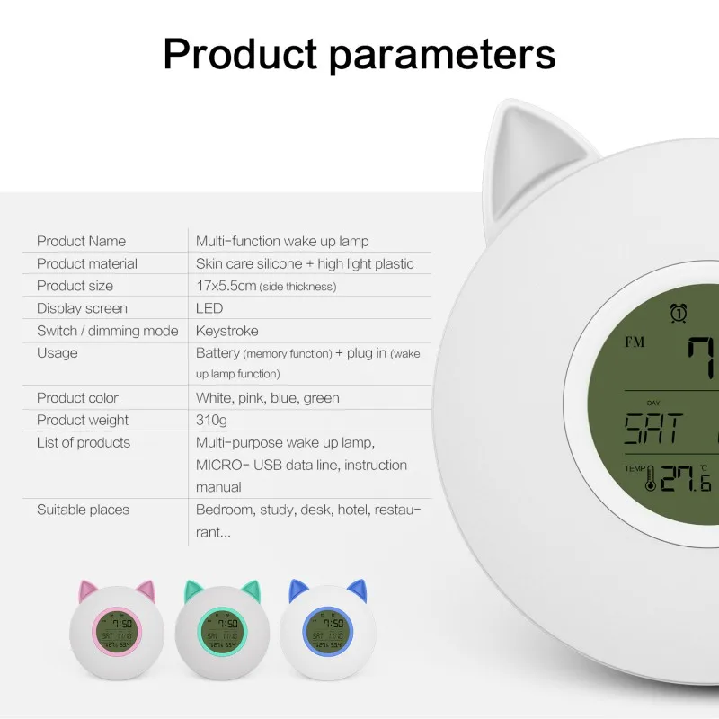 

Lovely Wake Up Light Alarm Clock Sunrise/Sunset Simulation Digital Clock with FM Radio Light Sounds Function Touch Control