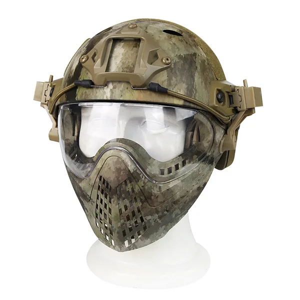 Тактический Интегрированный шлем со съемной маской для лица и очками для страйкбола пейнтбола WarGame CS тактический охотничий шлем - Цвет: AT