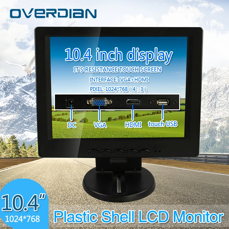 

10.4"VGA/Touch USB/HDMI Connector Desktop Monitor Monitoring Device Cash Register Resistance Touch ScreenPlastic Shell Monitor
