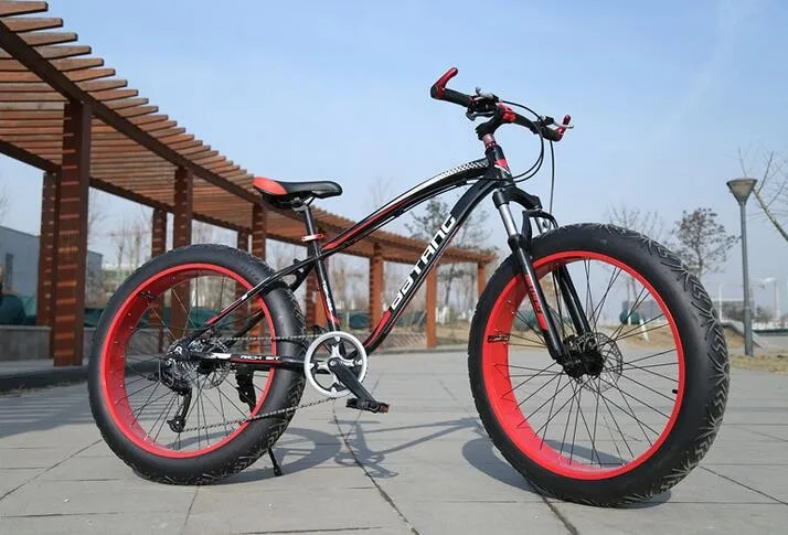 Cheap 2015 newest 7 Speeds 26x4.0" Fat Tire Snow Bicicleta Mountain Bike Beach Bicycle Fat Bikes Bicicletas MTB Suspension Fork 0