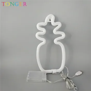 

TONGER USB or AA Battery Powered pineapple Neon Lamp yellow Led Bulb Light Neon Lights Bedroom Decoration Marquee Neon Signs