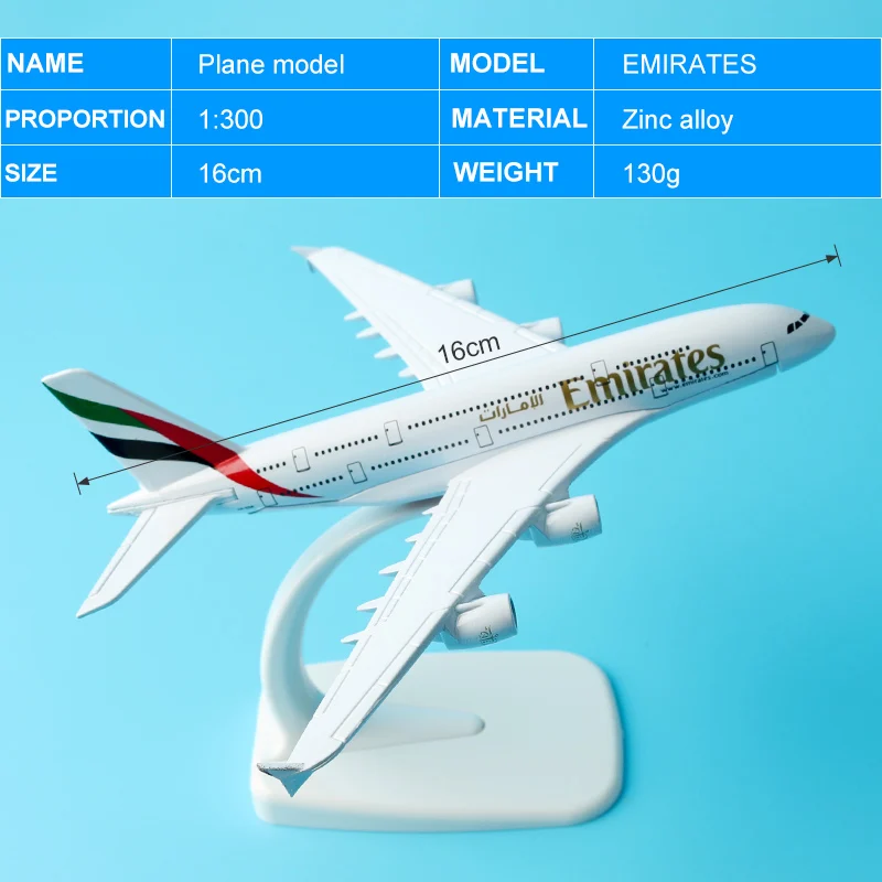 Emirates Airways Airplane Airline A380 16cm Alloy Metal Aeroplane