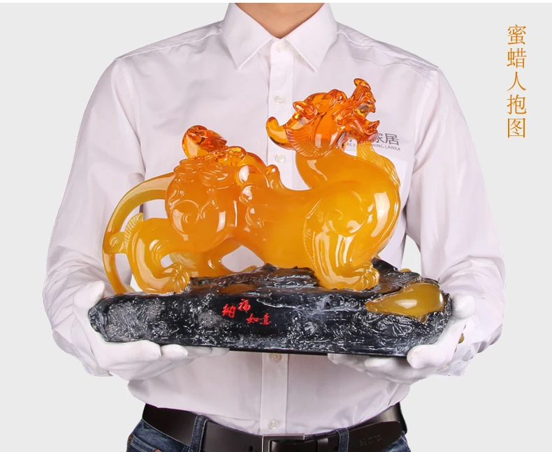 

36cm LARGE # 2019 office home efficacious FENG SHUI Talisman Protection Money Drawing PI XIU amber color Sculpture ART statue