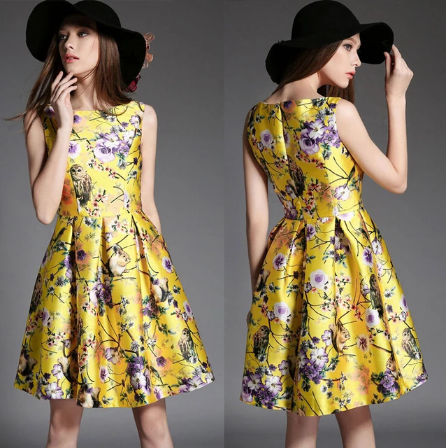 Summer Sleeveless Vest Dress Flowers Owl Birds Printed For Summer Sleeveless Vest Dress Flowers Owl Birds Printed For Women Fit And Flare Las
