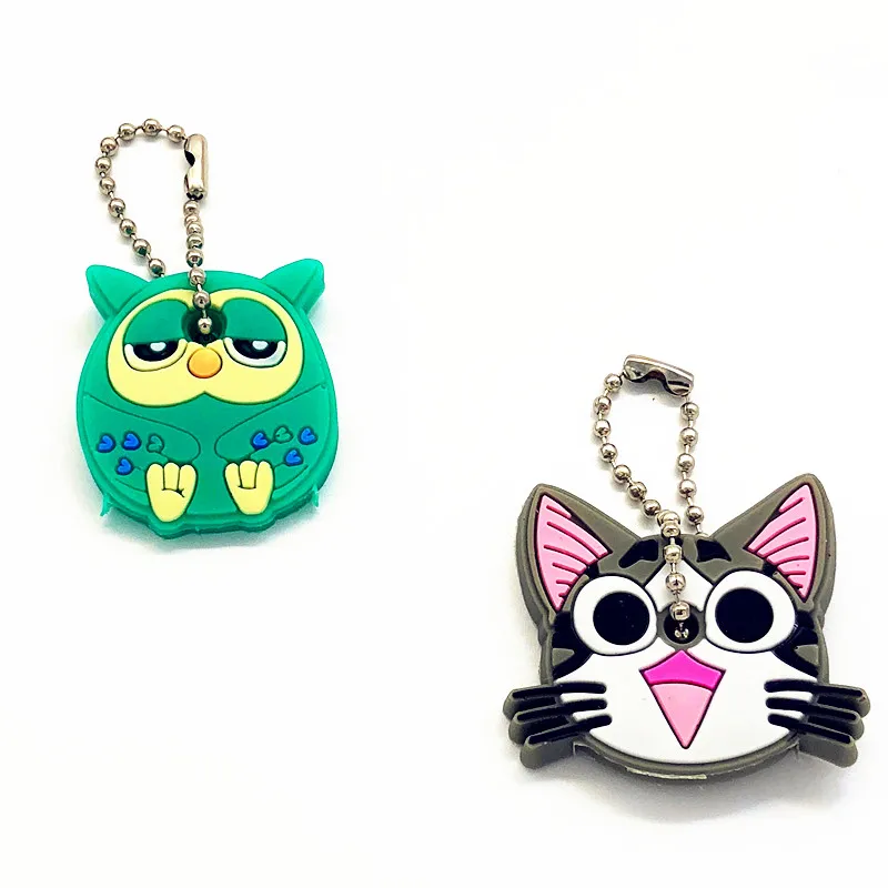 

2Pcs/set Cute Cartoon Owl Chi's Cat Mickey Silicone Keychain For Women Key Cover Key Caps Key Ring Key Holder Kids Party Gift