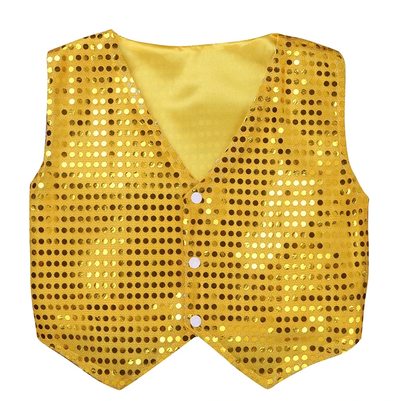 

Glittery Sequined Sleeveless V-Neck Boys Vest Waistcoat Costume Shiny Party Jazz Dance Stage Performance Boys 7-12 Years Clothes