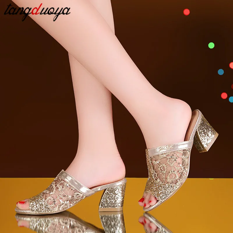 

Summer Slippers Women Shoes High Heel Sandals Shoes Women Open Toe Slippers Woman Square Heel Sandals Big Size chanclas de mujer