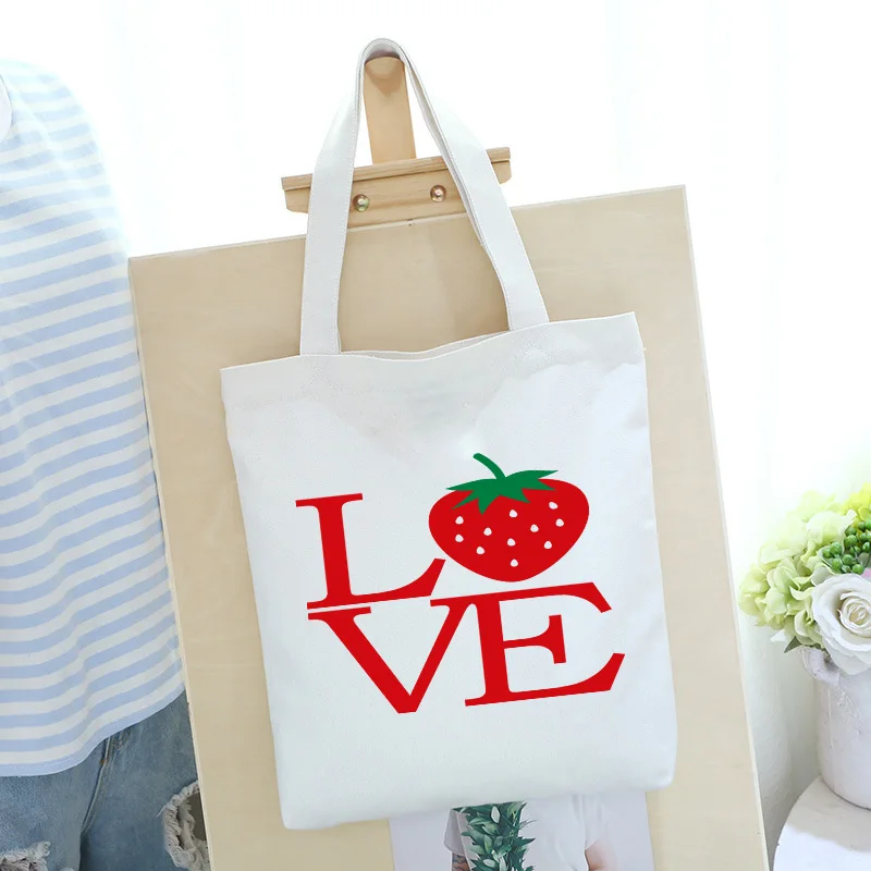 

LOVE Print Tote Bag 12oz Canvas Thick Tote Lady Reusable Canvas Shopping Bag Summer Beach White Handbag
