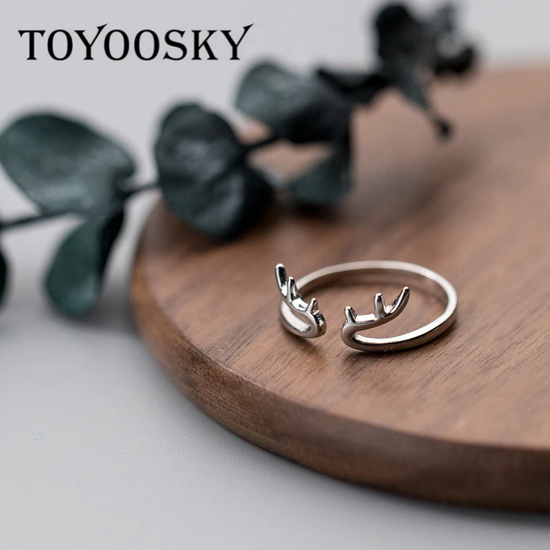 

New Arrival Simple Finger Adjustable Antlers Smooth Open Rings For Women Hypoallergenic 925 Sterling Silver Jewelry Accessories