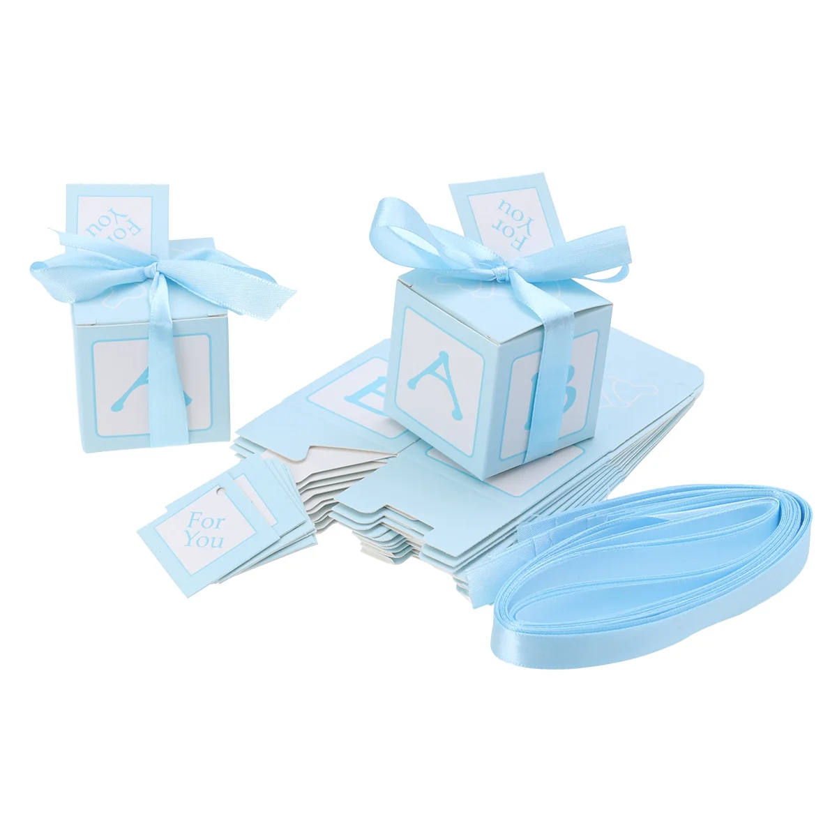 

50 pcs Candy Boxes European Style Square Paper Letter Gift Container Chocolate Box with Ribbon and Label for Baby