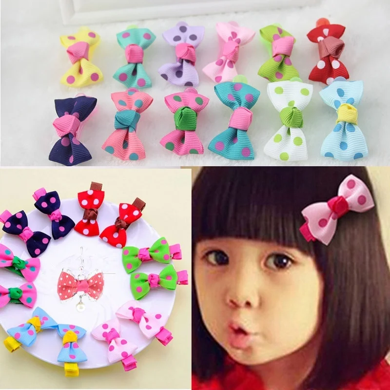 

10 PCS Candy Color Floral Ribbon Bow Hair Pin For Girls Baby Kids Wave Point Baby Head Ornaments Hair Clip Hair Accessories