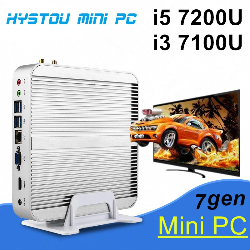 Intel Core i5 7200U minipc i3 7100U HYSTOU 7th Gen Kaby Lake Win10 Fanless Mini PC 4K HTPC Intel HD Graphics 620 Barebone i5