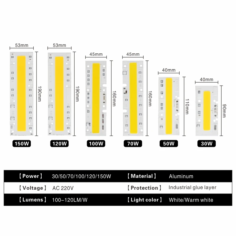 COB светодиодный ламповый чип 220V Smart IC, без необходимости драйвера, Ампульный светодиодный светильник, прожектор, точечный светильник 10W 20W 30W 50W 70W 100W 120W Diy светильник ing