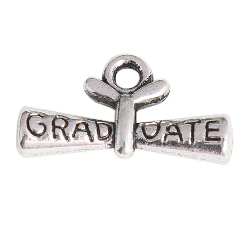 

RAINXTAR Alloy Graduate Diploma Charms Metal School Jewelry Charms 11*21mm 100pcs AAC1191