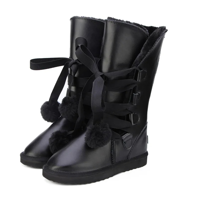 MBR FORCE/классические женские зимние ботинки; кожаная зимняя обувь; bota feminina botas mujer zapatos; женские водонепроницаемые зимние ботинки - Цвет: Black