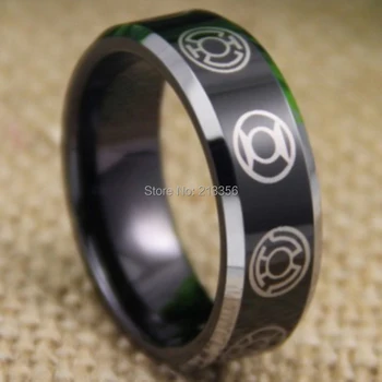 

Free Shipping USA UK CANADA RUSSIA Brazil Hot Selling 8MM GREEN LANTERN Darkest Night Black Silver Edges Tungsten Wedding Ring
