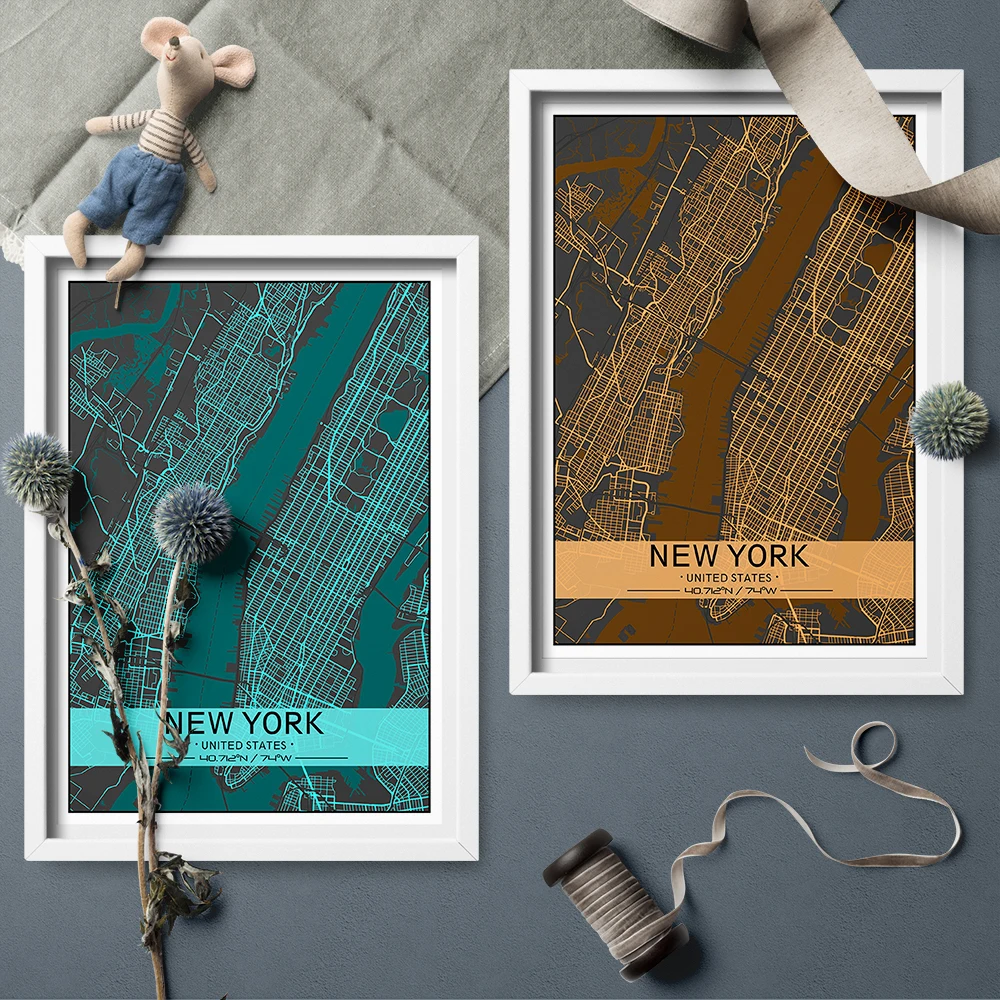 

The Neon lights Style Custom City Map Print World City Canvas Art Poster Painting Wall Art Home Decor For Living Room No Frame