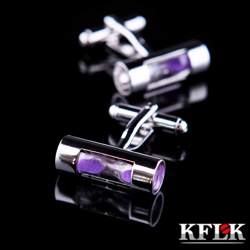 

KFLK jewelry shirt Novelty cufflink for mens Brand Purple Hourglass Cuff link Wholesale Button Male High Quality Free Shipping