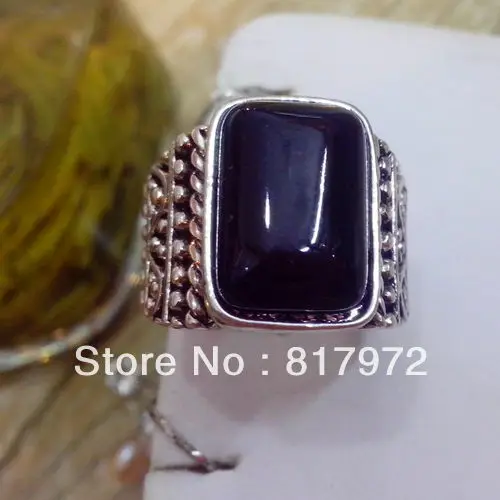 

5Pcs Old Tibet Silver Carved Flower inlay Black Square bead Fashion Party Gift