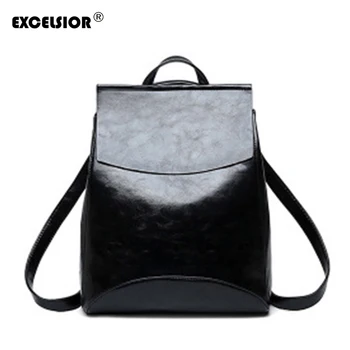 

EXCELSIOR Fashion Backpack PU Leather Women's Bag Simple Vintage School Bags Large Capacity Casual Female Backpack Multi-Use New