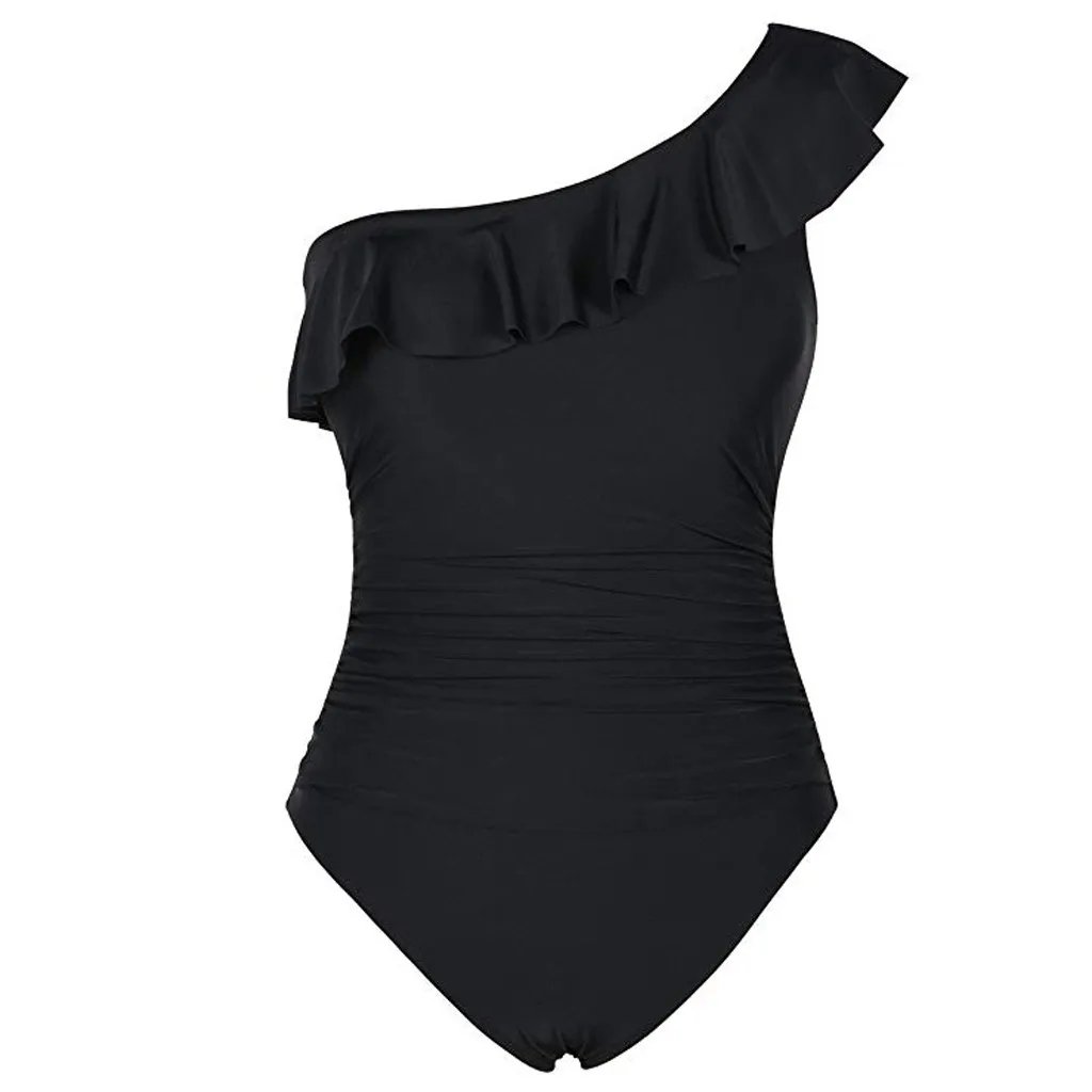 Maillot de bain grande taille badpak плюс размеры для женщин одна деталь купальник на одно плечо Асимметричные оборки Монокини Купальный Костюмы