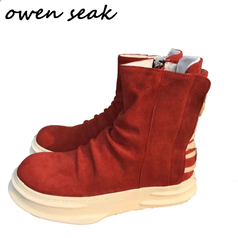 

Owen Seak Men Casual Shoes Cow Suede Leather Adult Lace Up High Top Luxury Trainers Male Sneakers Basic Boots Flats Summer Shoes
